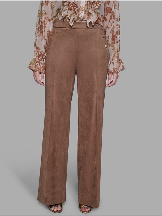 Karl Lagerfeld Pants - Karl Lagerfeld Brown Wide-Leg Faux Suede Pants in Camel Brown NWT